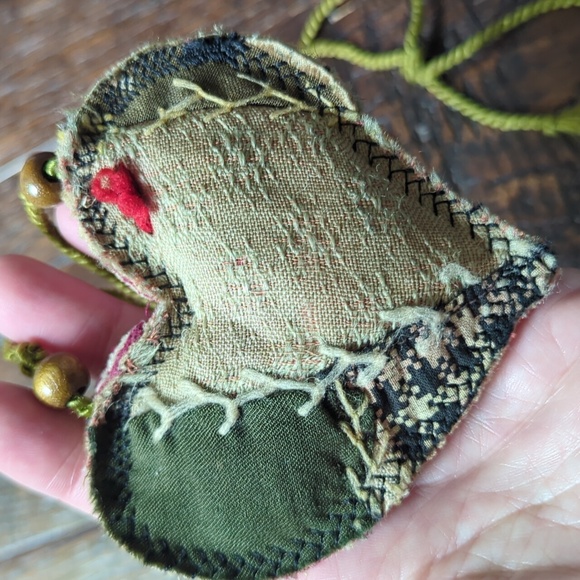 Upcycled Handcrafted Vintage Quilt Heart-Shaped Fabric Pendant Necklace - Picture 5 of 7